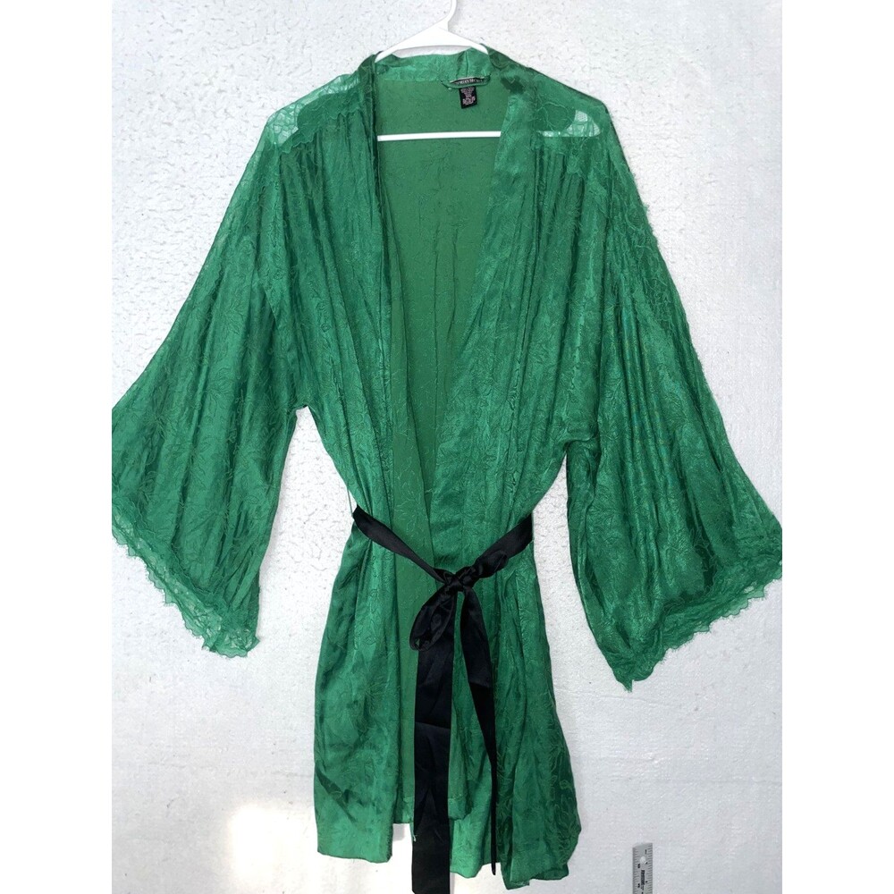 Victoria’s Secret Satin Jacquard Lace Trim Short Sexy Robe XL XXL Emerald Green